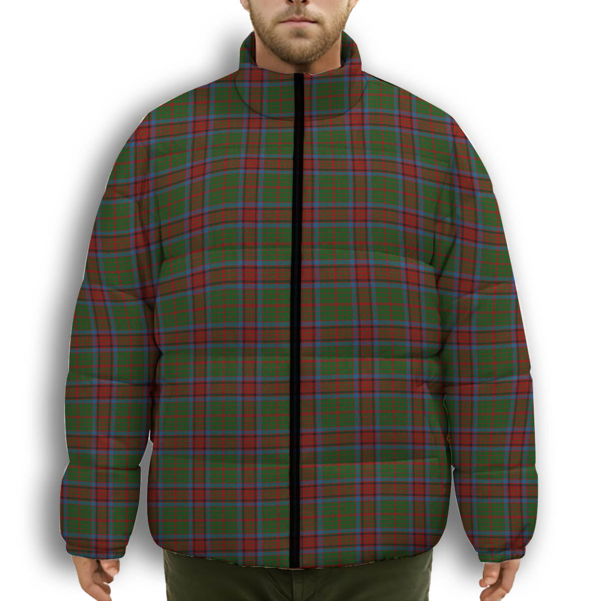 ScotsTee Shop Scottish Grant of Monymusk Premium Tartan Collar Down Jacket Winter White Duck Down Plaid