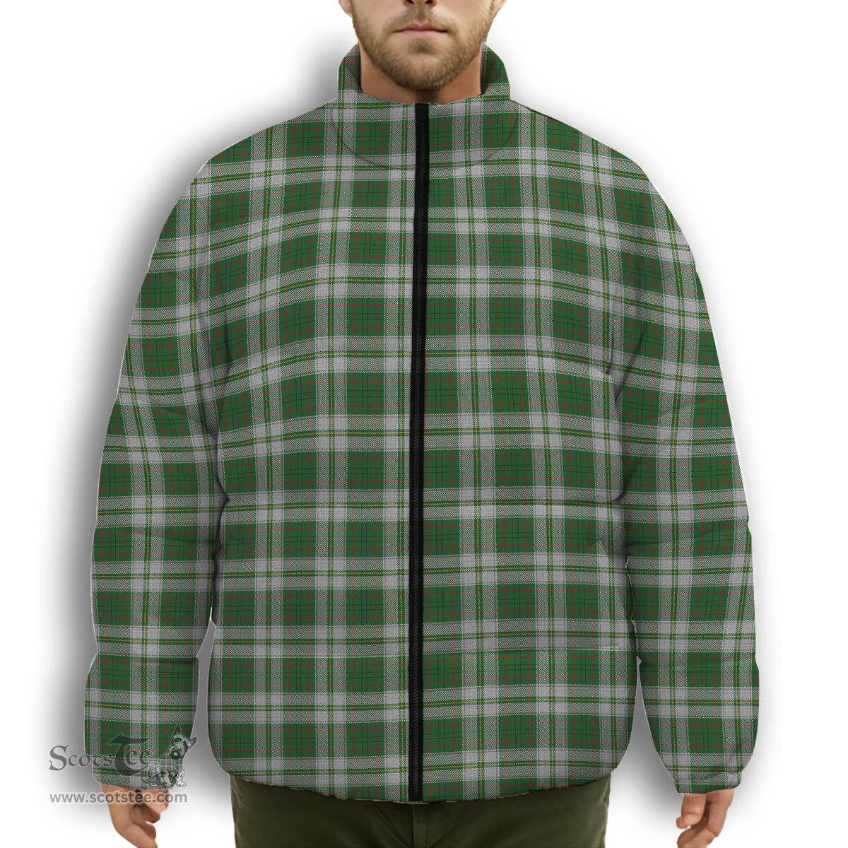 ScotsTee Shop Scottish Taylor Dress Premium Tartan Collar Down Jacket Winter White Duck Down Plaid
