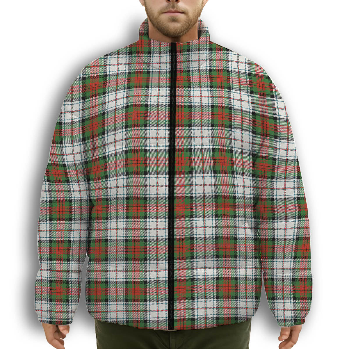 ScotsTee Shop Scottish MacDuff Dress Ancient Premium Tartan Collar Down Jacket Winter White Duck Down Plaid