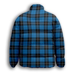 ScotsTee Shop Scottish Ramsay Blue Ancient Premium Tartan Collar Down Jacket Winter White Duck Down Plaid