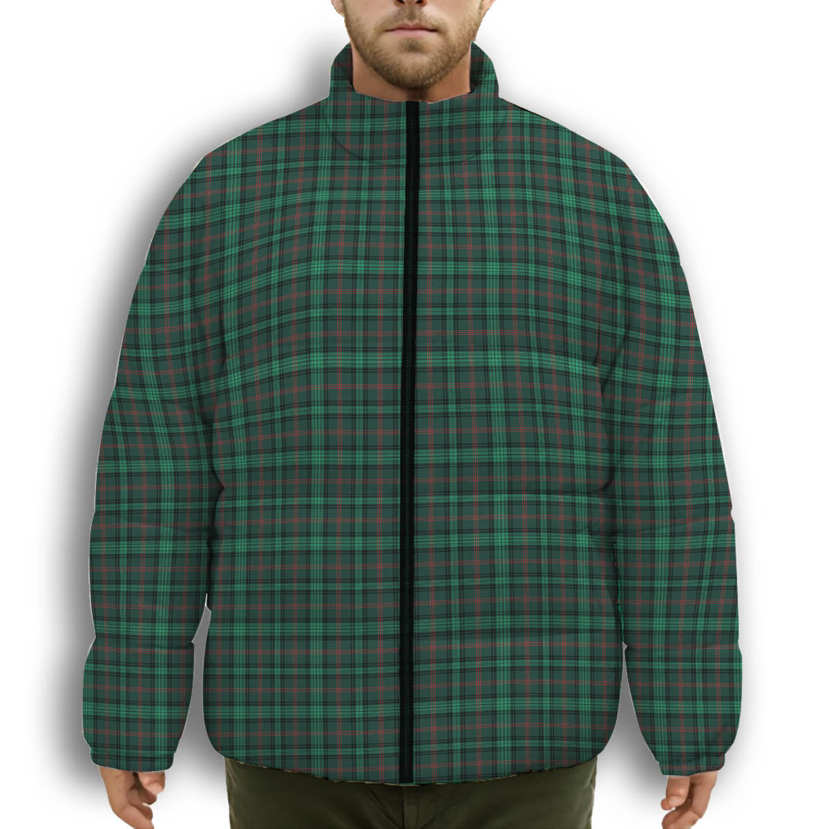 ScotsTee Shop Scottish Ross Hunting Modern Premium Tartan Collar Down Jacket Winter White Duck Down Plaid