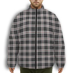 ScotsTee Shop Scottish MacPherson of Cluny Black and White Premium Tartan Collar Down Jacket Winter White Duck Down Plaid