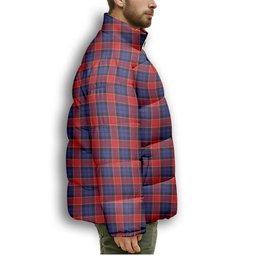 ScotsTee Shop Scottish Graham of Menteith Red Premium Tartan Collar Down Jacket Winter White Duck Down Plaid