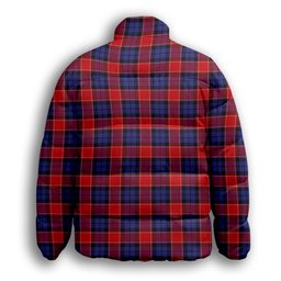 ScotsTee Shop Scottish Graham of Menteith Red Premium Tartan Collar Down Jacket Winter White Duck Down Plaid