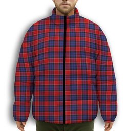 ScotsTee Shop Scottish Graham of Menteith Red Premium Tartan Collar Down Jacket Winter White Duck Down Plaid