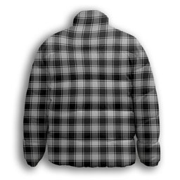 ScotsTee Shop Scottish MacPhee Black and White Premium Tartan Collar Down Jacket Winter White Duck Down Plaid