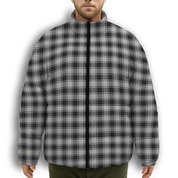 ScotsTee Shop Scottish MacPhee Black and White Premium Tartan Collar Down Jacket Winter White Duck Down Plaid