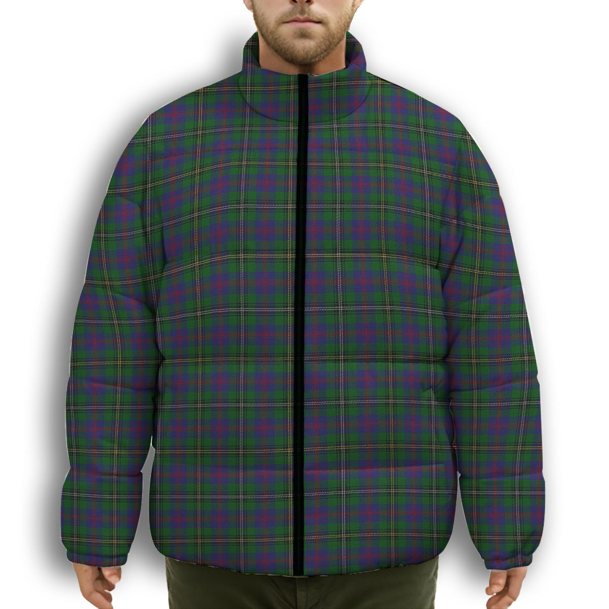 ScotsTee Shop Scottish Wood Premium Tartan Collar Down Jacket Winter White Duck Down Plaid