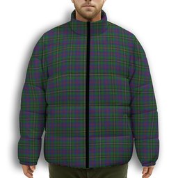 ScotsTee Shop Scottish Wood Premium Tartan Collar Down Jacket Winter White Duck Down Plaid