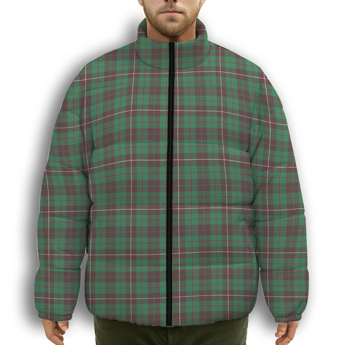 ScotsTee Shop Scottish MacKinnon Hunting Ancient Premium Tartan Collar Down Jacket Winter White Duck Down Plaid