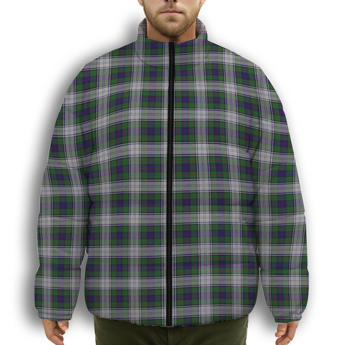 ScotsTee Shop Scottish Murray of Atholl Dress Premium Tartan Collar Down Jacket Winter White Duck Down Plaid