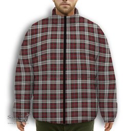 ScotsTee Shop Scottish McCandlish Arisaid Red Premium Tartan Collar Down Jacket Winter White Duck Down Plaid