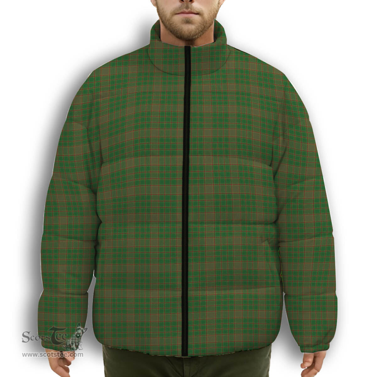 ScotsTee Shop Scottish Terry Premium Tartan Collar Down Jacket Winter White Duck Down Plaid