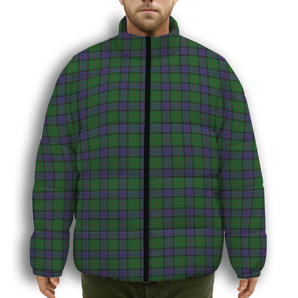 ScotsTee Shop Scottish Sinclair Hunting VS Premium Tartan Collar Down Jacket Winter White Duck Down Plaid