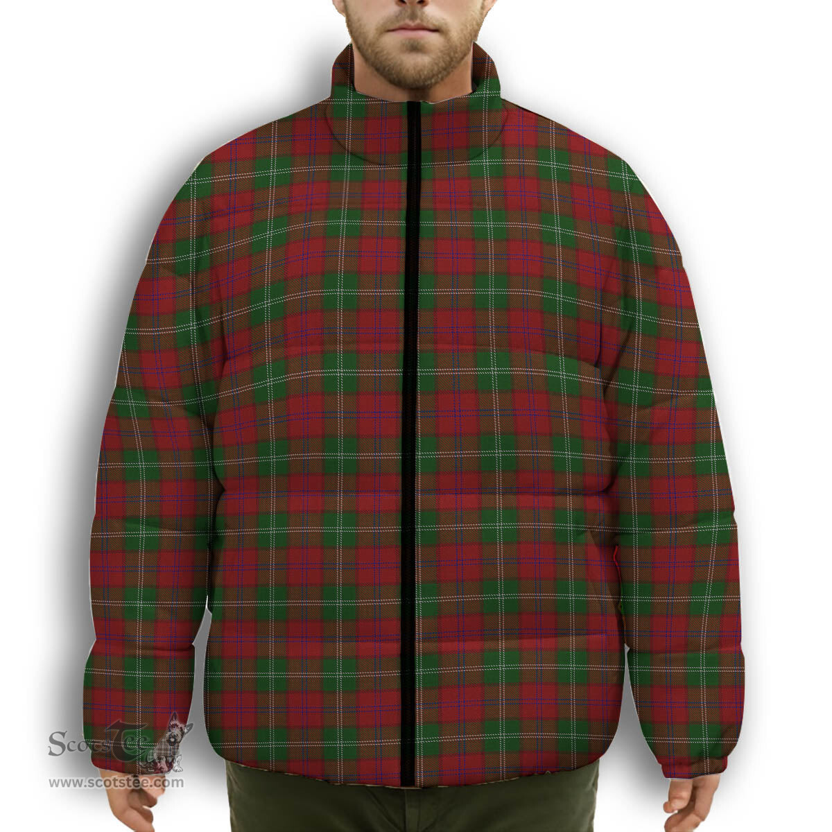 ScotsTee Shop Scottish Leckie Premium Tartan Collar Down Jacket Winter White Duck Down Plaid
