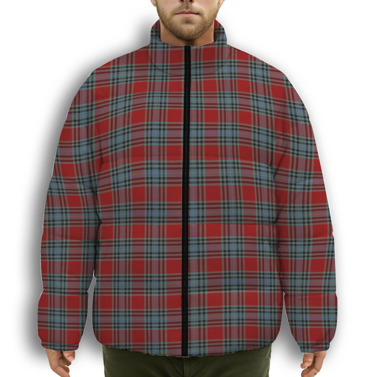 ScotsTee Shop Scottish MacLeay Premium Tartan Collar Down Jacket Winter White Duck Down Plaid