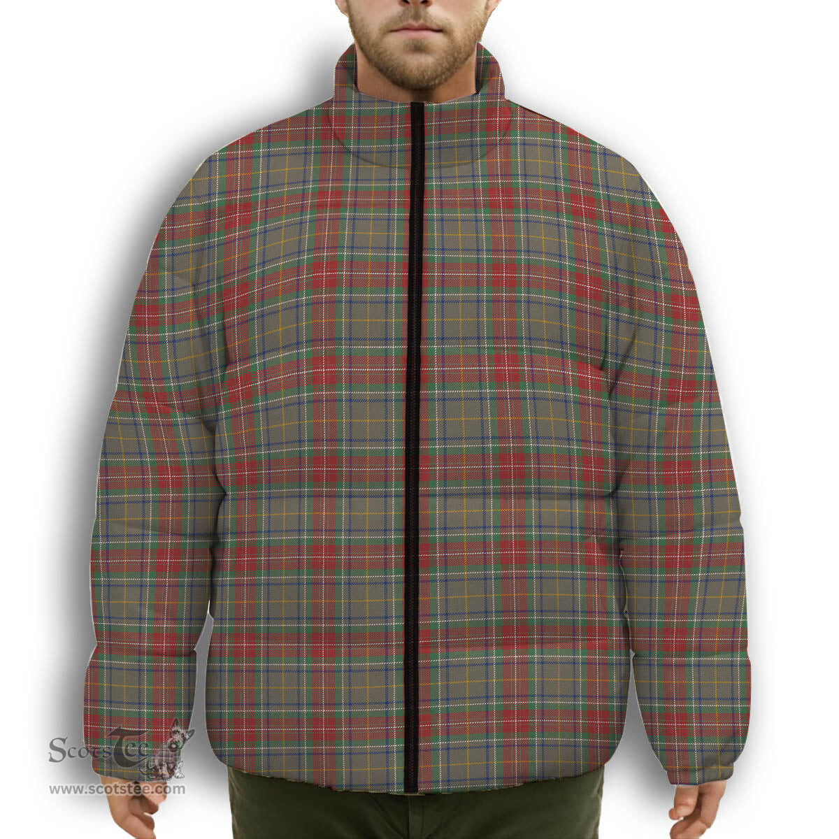 ScotsTee Shop Scottish Muirhead Hunting Modern Premium Tartan Collar Down Jacket Winter White Duck Down Plaid