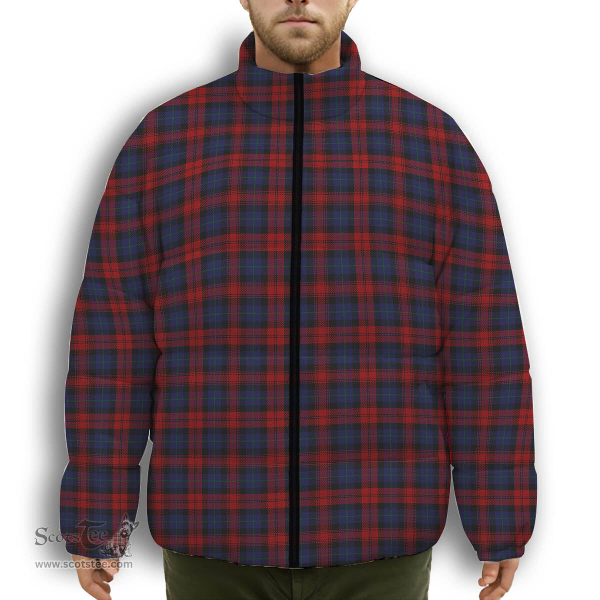 ScotsTee Shop Scottish McLaughlin Premium Tartan Collar Down Jacket Winter White Duck Down Plaid