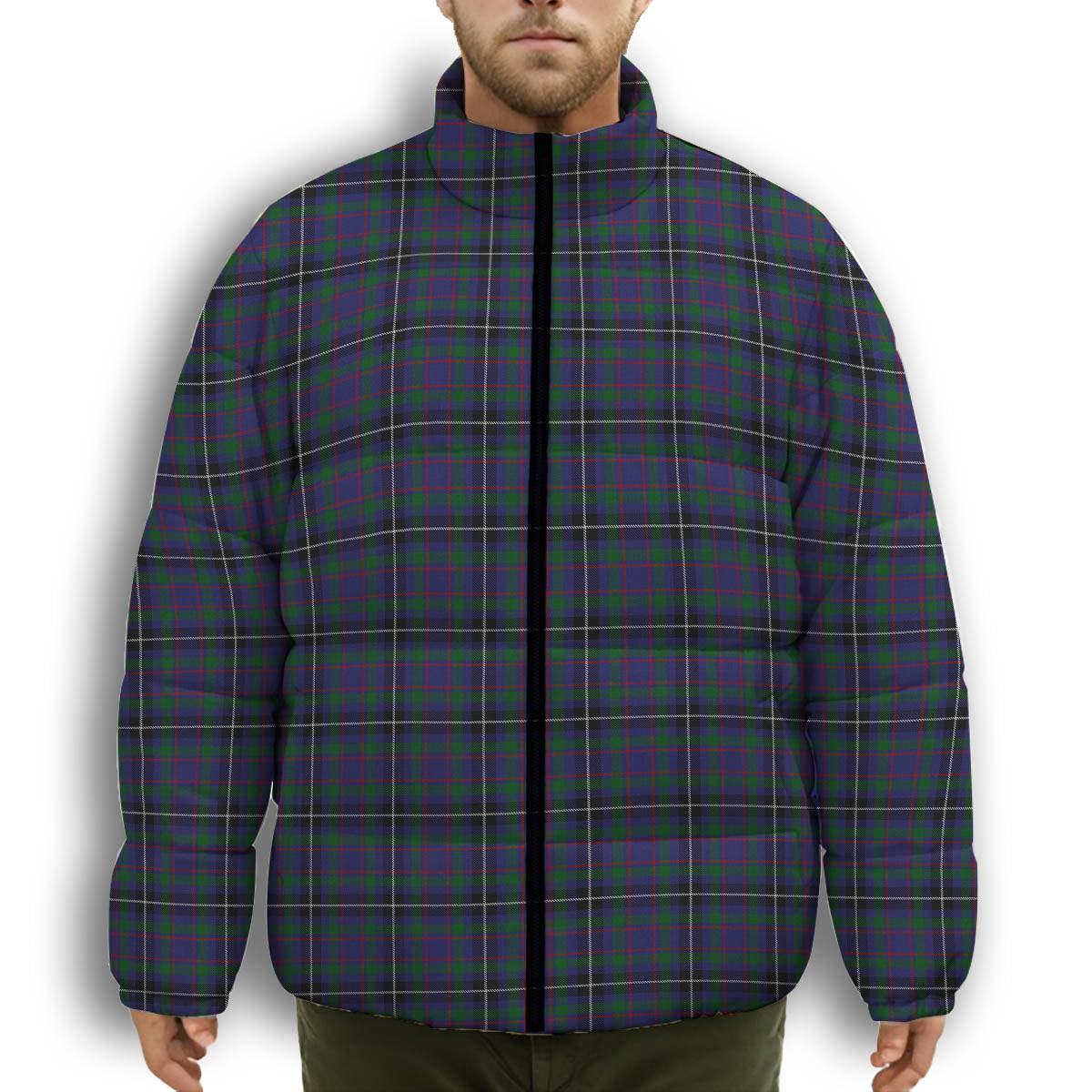 ScotsTee Shop Scottish Grainger Premium Tartan Collar Down Jacket Winter White Duck Down Plaid