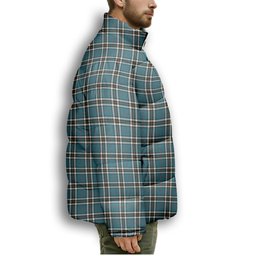 ScotsTee Shop Scottish Thomson Blue Ancient Clan Premium Tartan Collar Down Jacket Winter White Duck Down Plaid