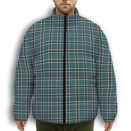ScotsTee Shop Scottish Thomson Blue Ancient Clan Premium Tartan Collar Down Jacket Winter White Duck Down Plaid