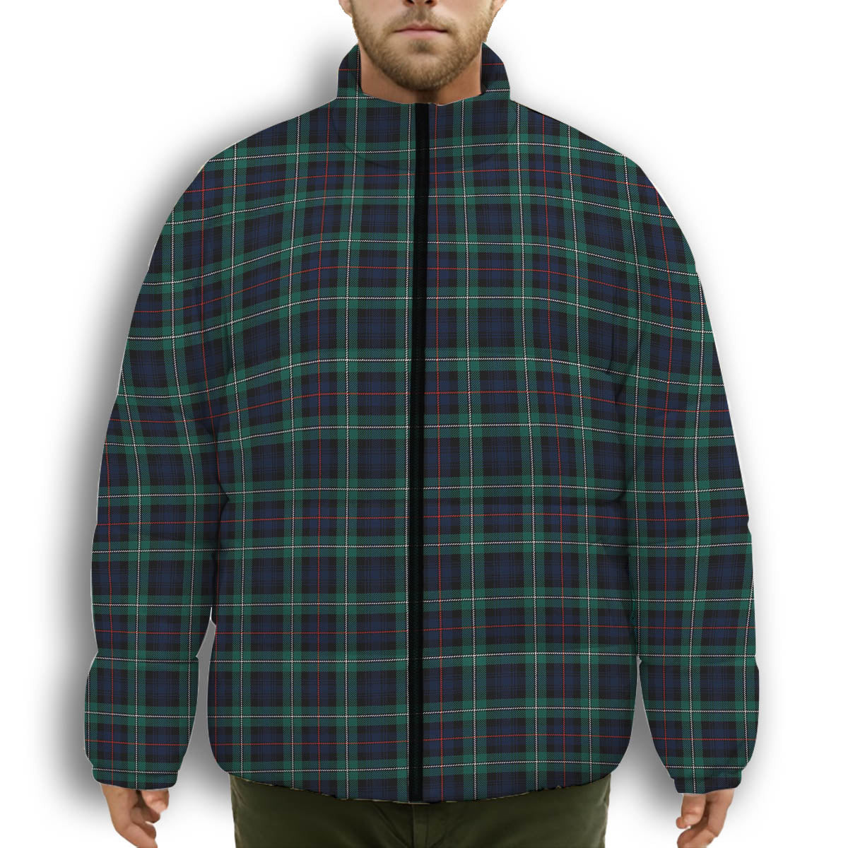 ScotsTee Shop Scottish MacKenzie Modern Premium Tartan Collar Down Jacket Winter White Duck Down Plaid