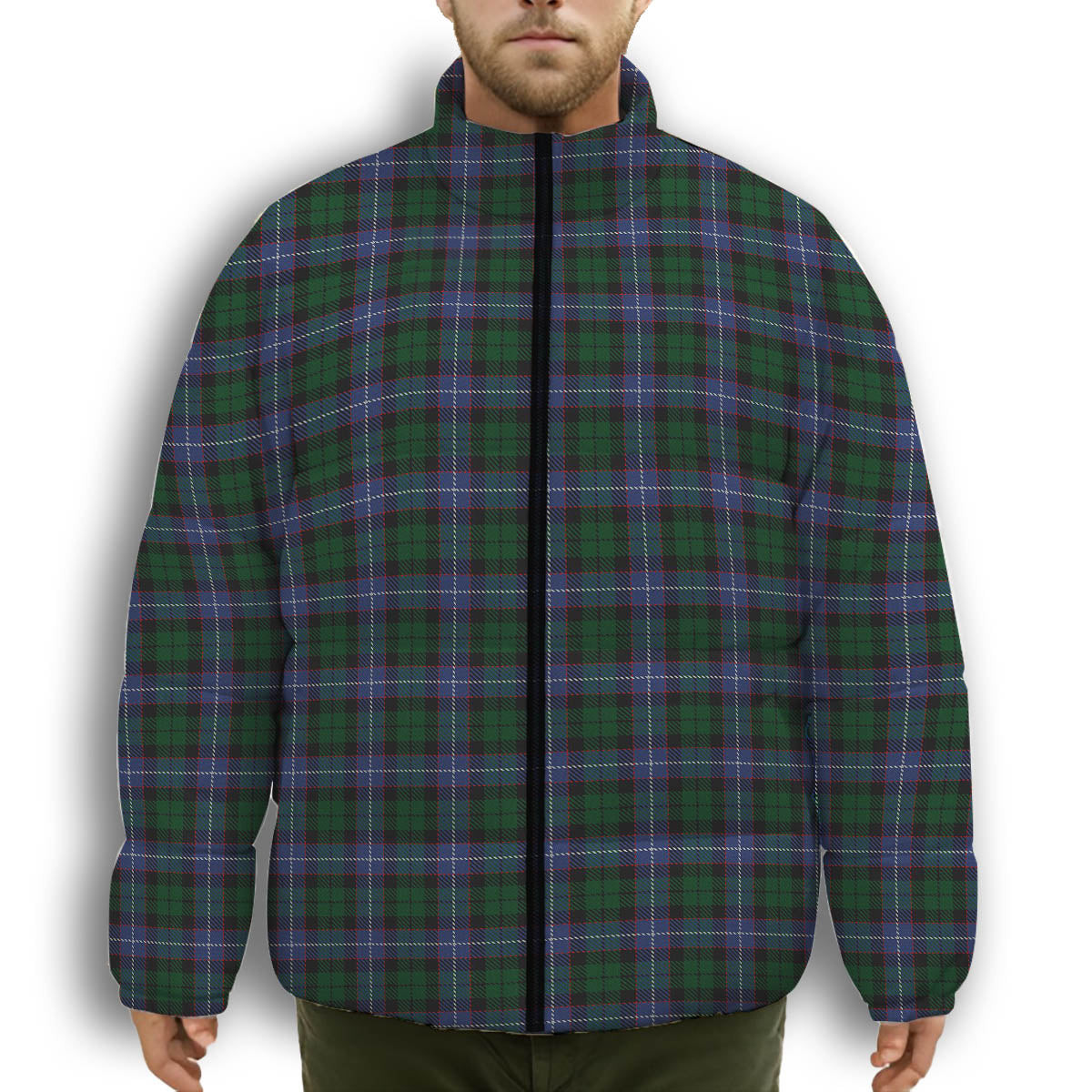 ScotsTee Shop Scottish Russell Premium Tartan Collar Down Jacket Winter White Duck Down Plaid
