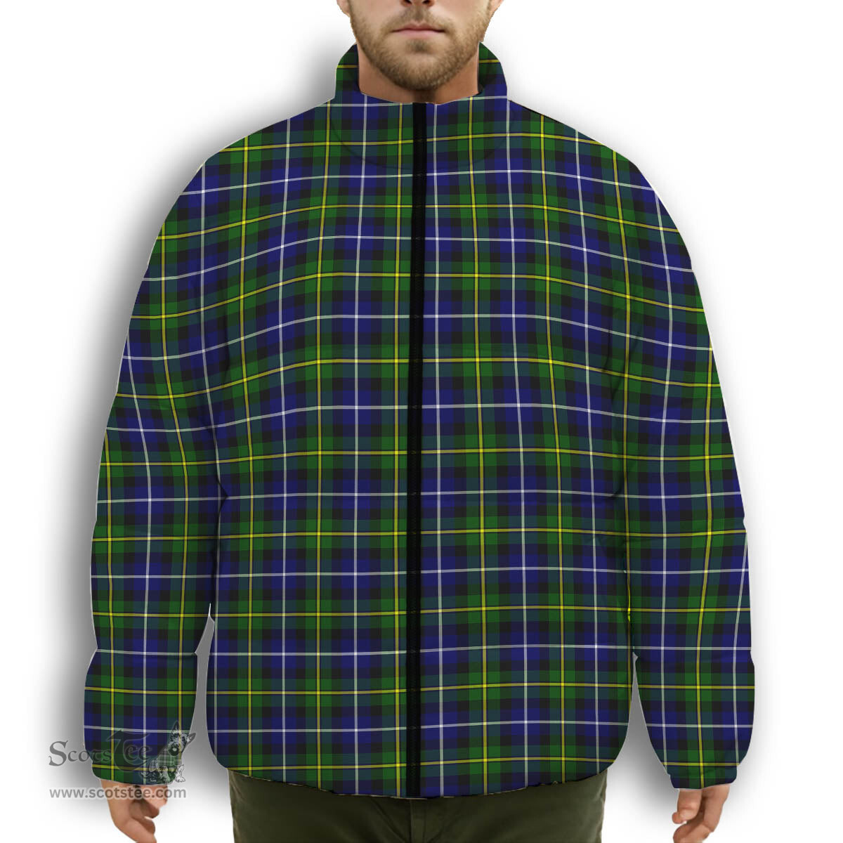 ScotsTee Shop Scottish MacNeill of Barra Modern Premium Tartan Collar Down Jacket Winter White Duck Down Plaid