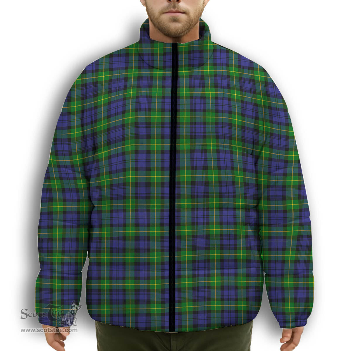 ScotsTee Shop Scottish Gordon Modern Premium Tartan Collar Down Jacket Winter White Duck Down Plaid