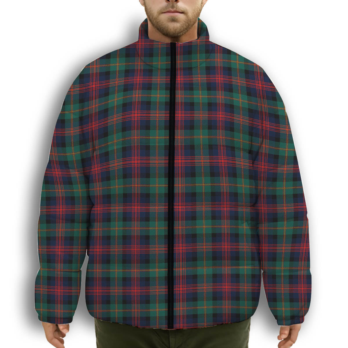 ScotsTee Shop Scottish McLennan Modern Premium Tartan Collar Down Jacket Winter White Duck Down Plaid