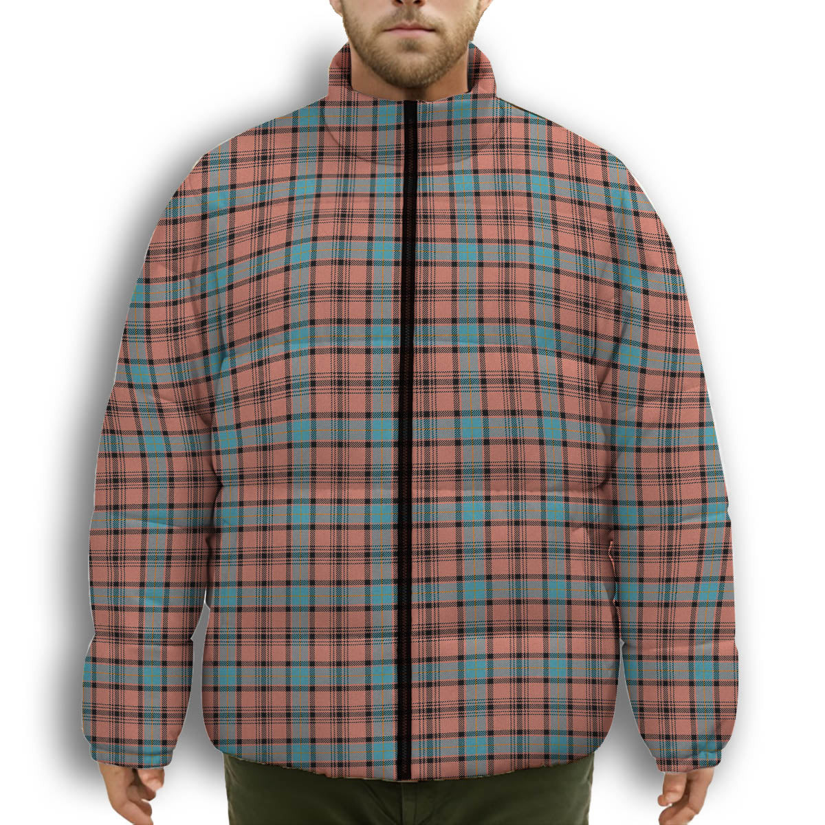 ScotsTee Shop Scottish Hannay Dress Ancient Premium Tartan Collar Down Jacket Winter White Duck Down Plaid