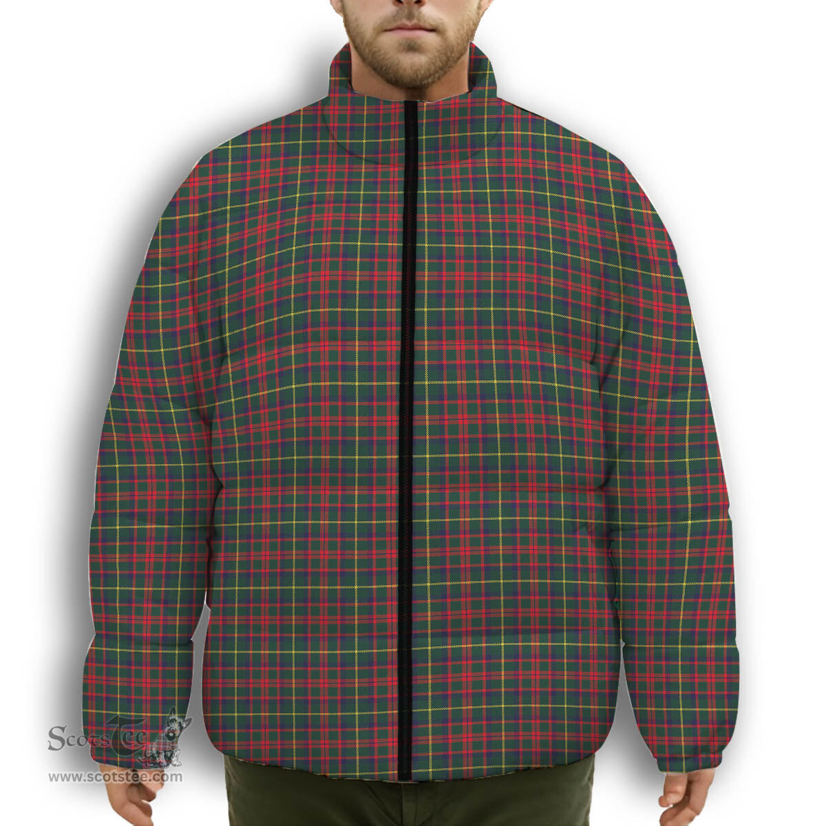 ScotsTee Shop Scottish McKintosh Hunting Modern Premium Tartan Collar Down Jacket Winter White Duck Down Plaid
