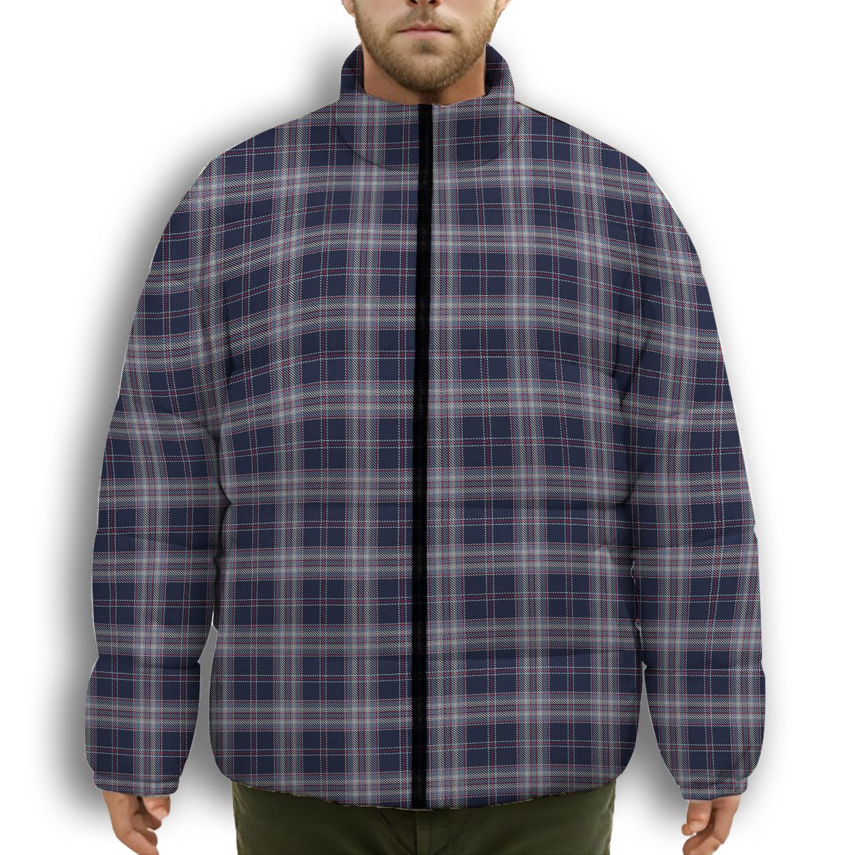 ScotsTee Shop Scottish Yokohama Takashimaya Blue Premium Tartan Collar Down Jacket Winter White Duck Down Plaid