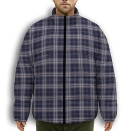 ScotsTee Shop Scottish Yokohama Takashimaya Blue Premium Tartan Collar Down Jacket Winter White Duck Down Plaid