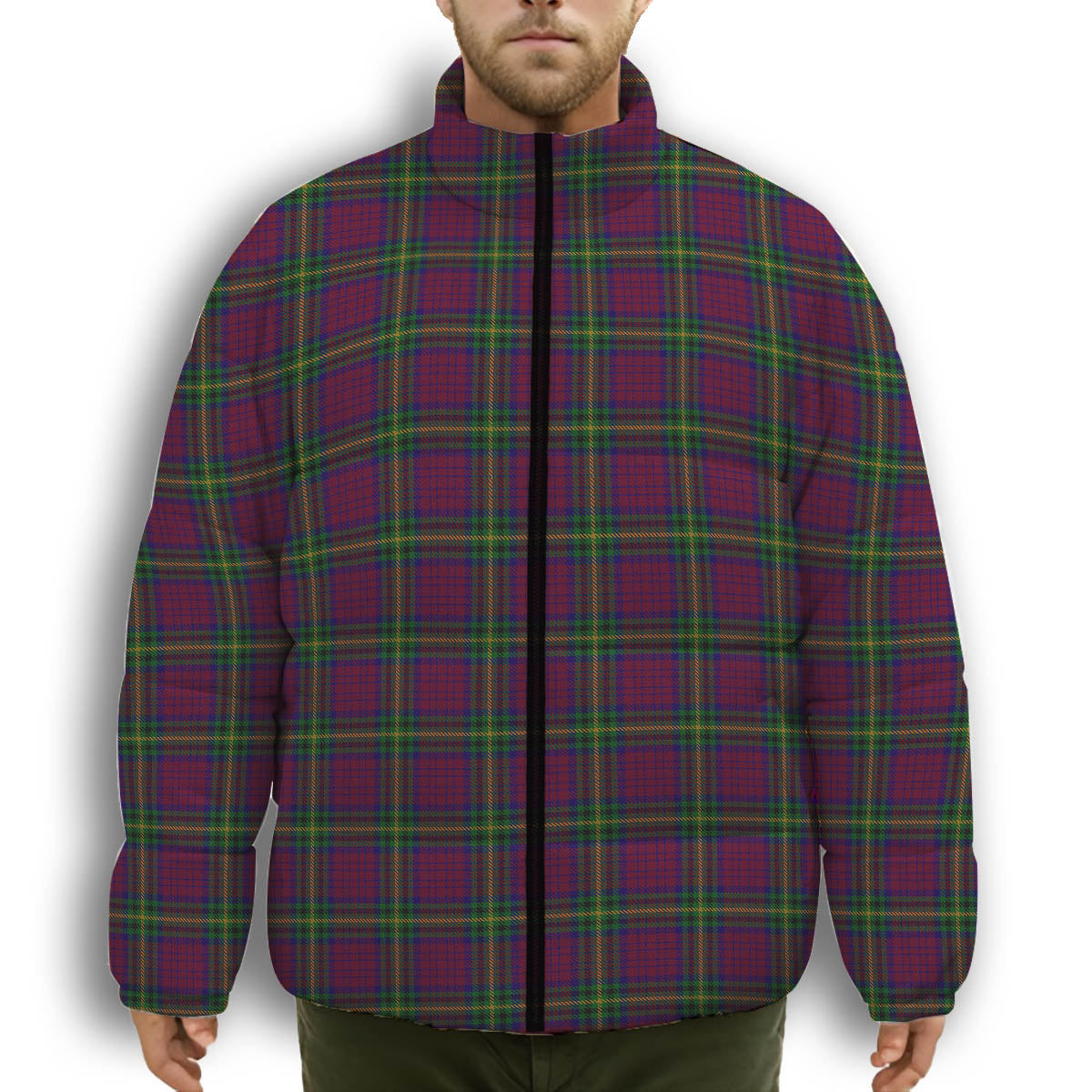 ScotsTee Shop Scottish MacGaugh Premium Tartan Collar Down Jacket Winter White Duck Down Plaid