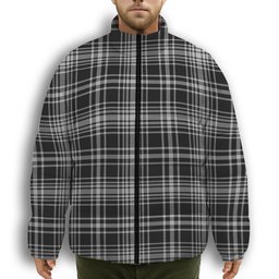 ScotsTee Shop Scottish MacLean Black and White Premium Tartan Collar Down Jacket Winter White Duck Down Plaid