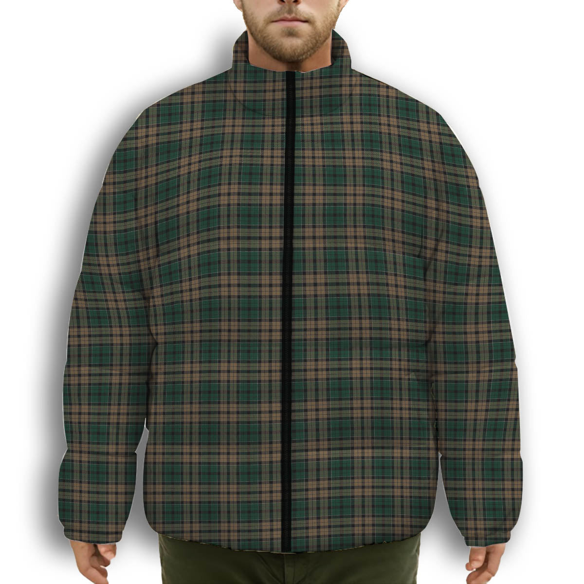ScotsTee Shop Scottish Sackett Premium Tartan Collar Down Jacket Winter White Duck Down Plaid
