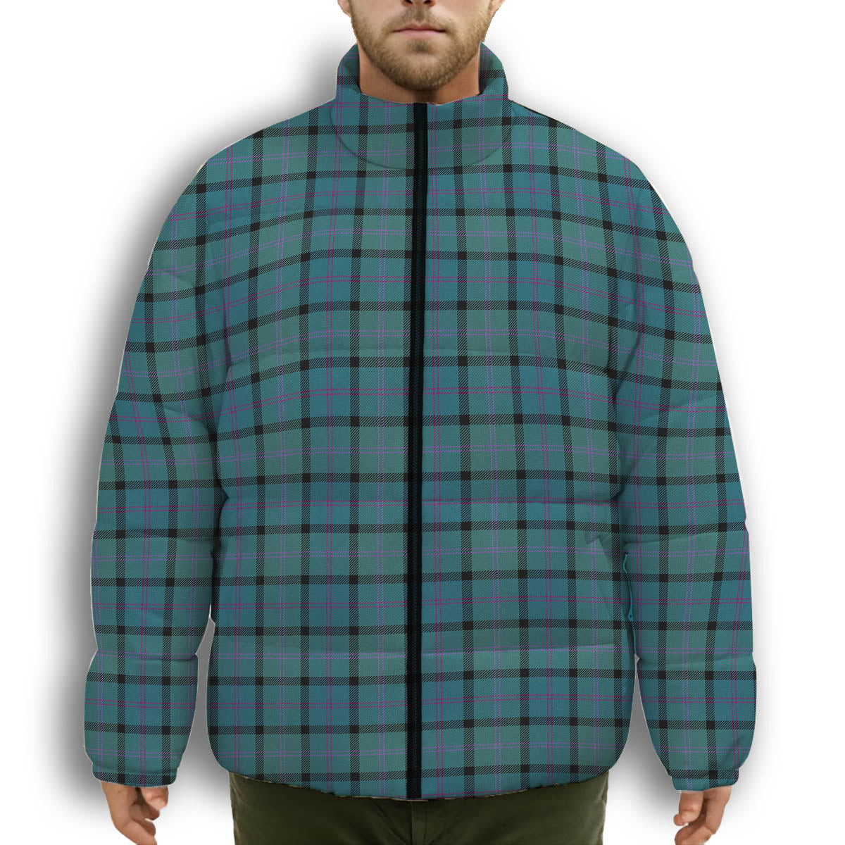 ScotsTee Shop Scottish Thompson Ancient Premium Tartan Collar Down Jacket Winter White Duck Down Plaid