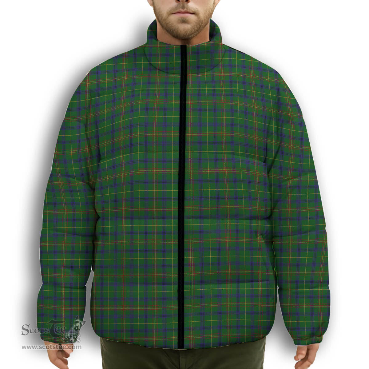ScotsTee Shop Scottish Holmes Premium Tartan Collar Down Jacket Winter White Duck Down Plaid