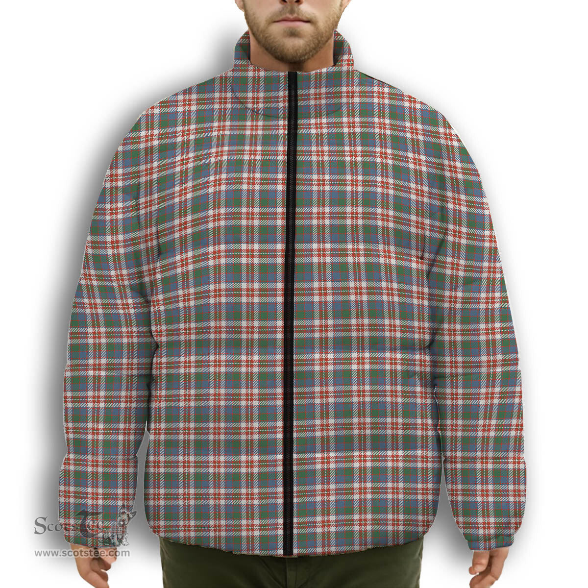 ScotsTee Shop Scottish Robertson Dress #2 Ancient Premium Tartan Collar Down Jacket Winter White Duck Down Plaid