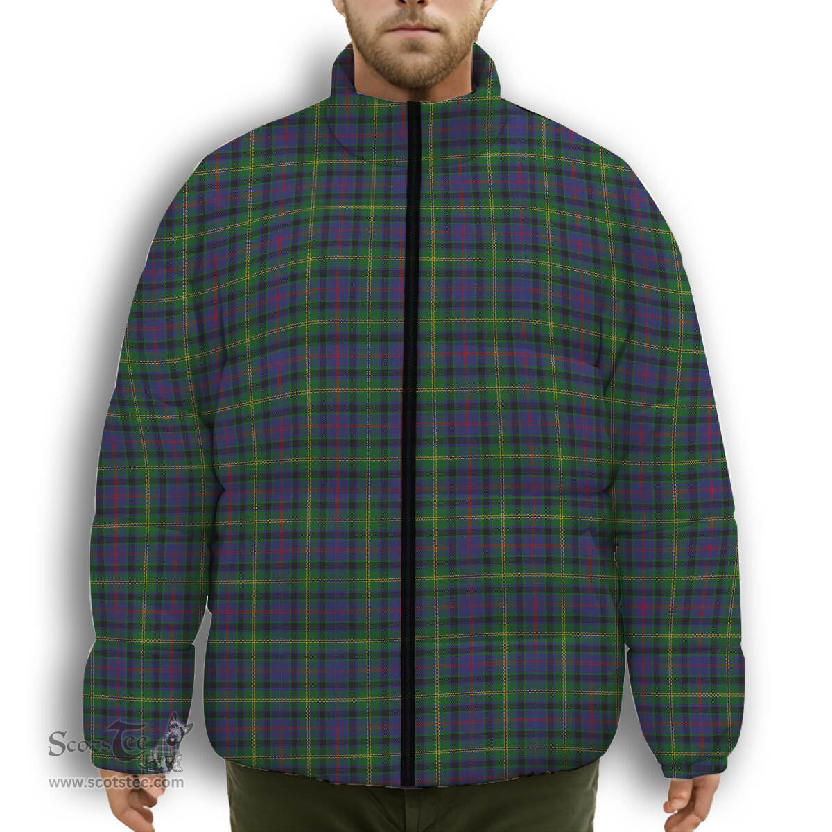 ScotsTee Shop Scottish Maresh Premium Tartan Collar Down Jacket Winter White Duck Down Plaid