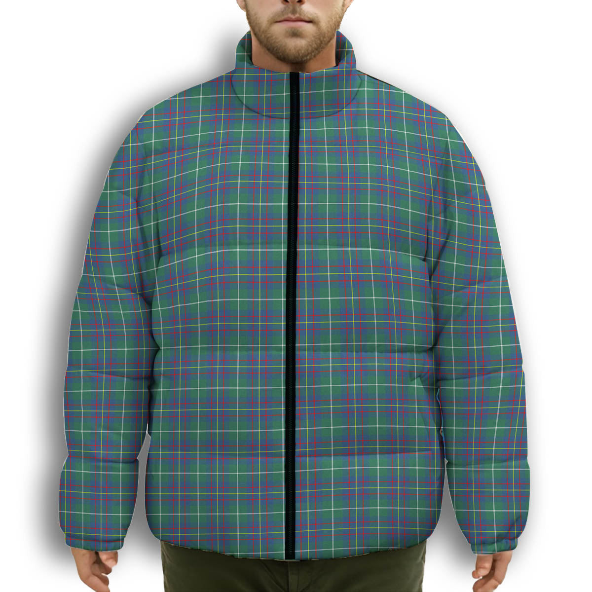 ScotsTee Shop Scottish Inglis Ancient Premium Tartan Collar Down Jacket Winter White Duck Down Plaid