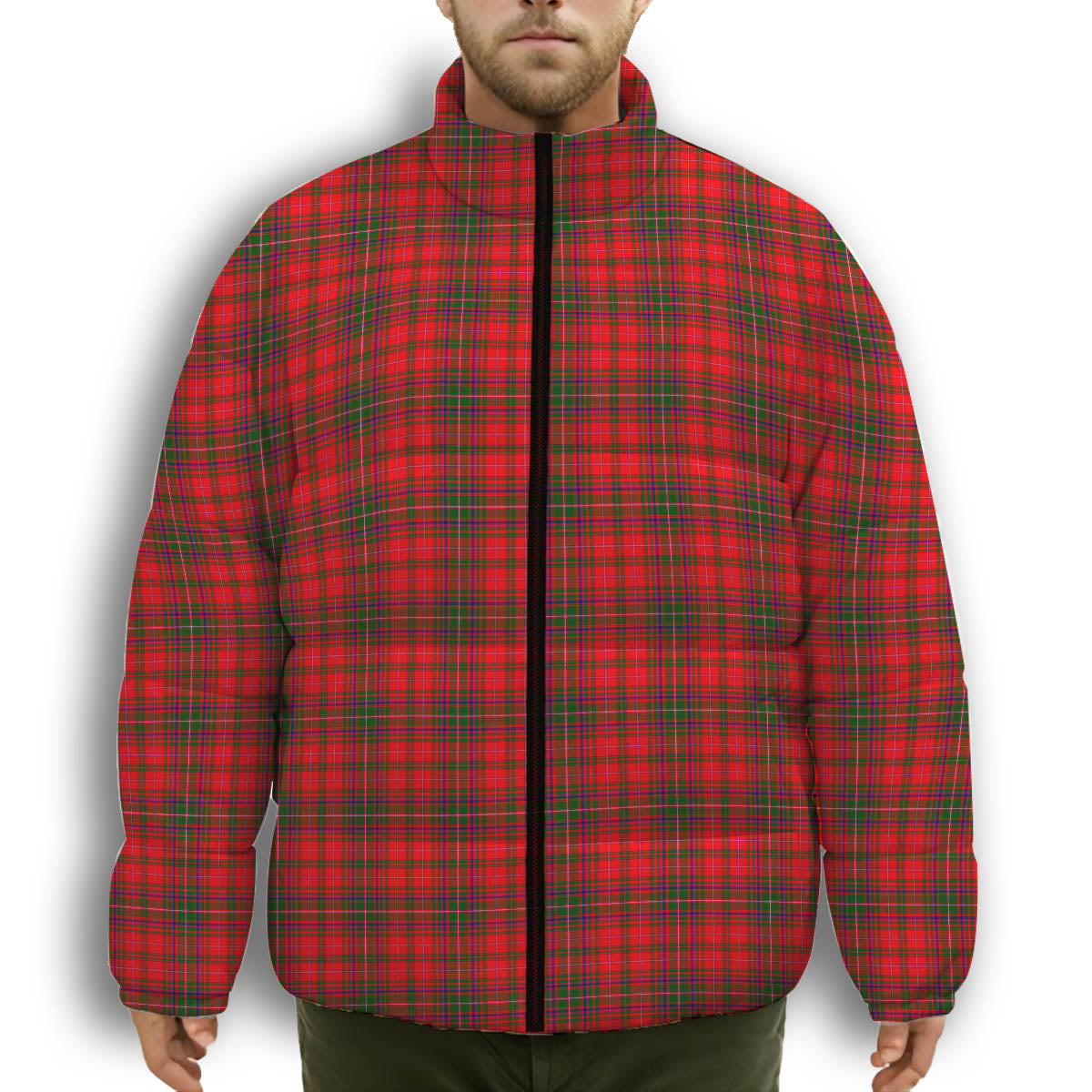 ScotsTee Shop Scottish MacDougall Modern Premium Tartan Collar Down Jacket Winter White Duck Down Plaid