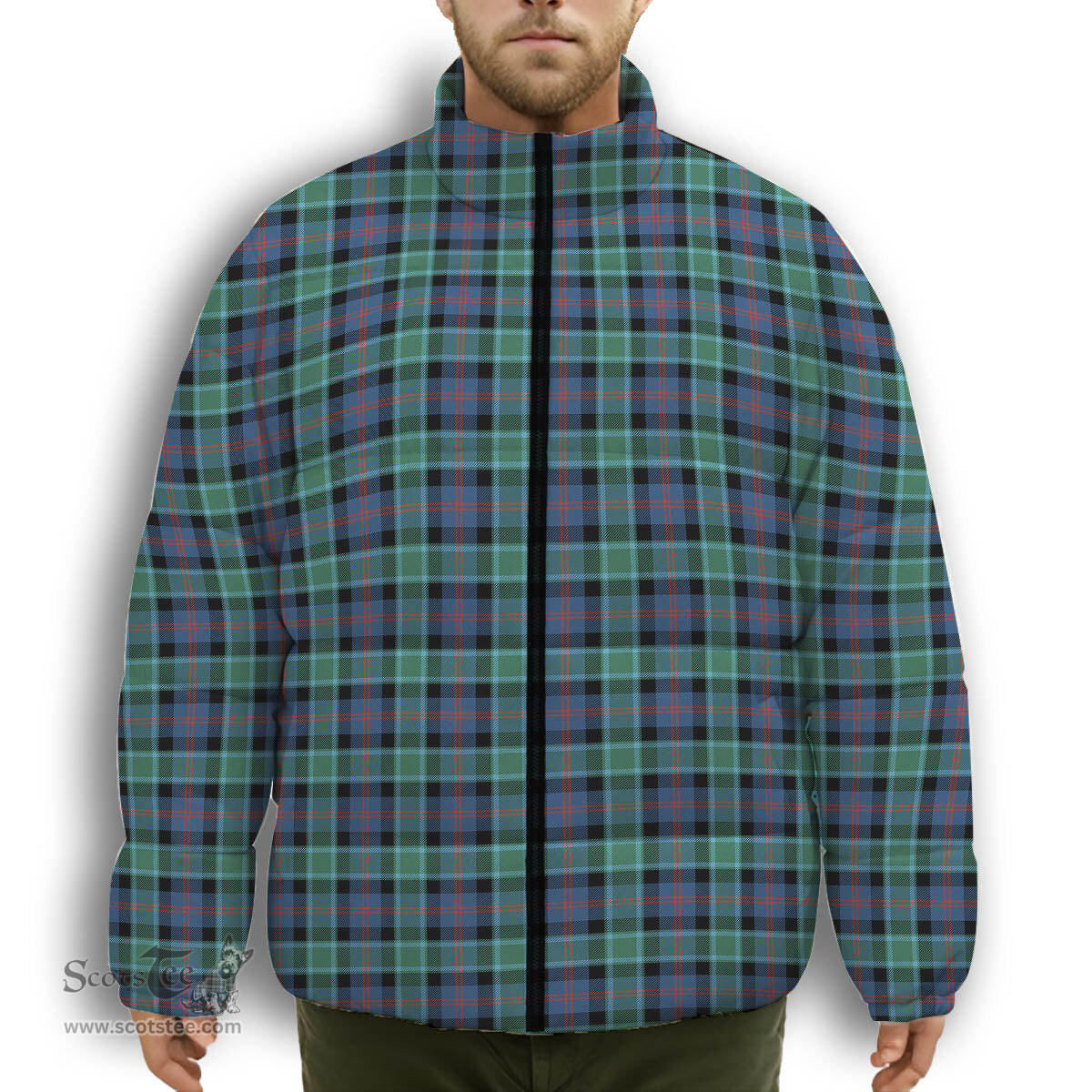 ScotsTee Shop Scottish MacTaggart Ancient Premium Tartan Collar Down Jacket Winter White Duck Down Plaid