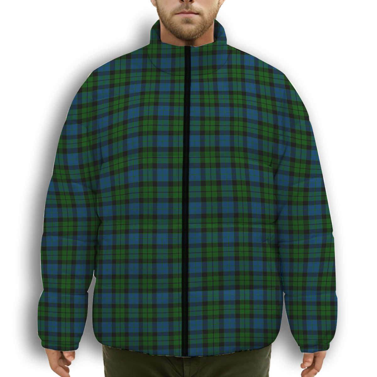 ScotsTee Shop Scottish MacKay Modern Premium Tartan Collar Down Jacket Winter White Duck Down Plaid
