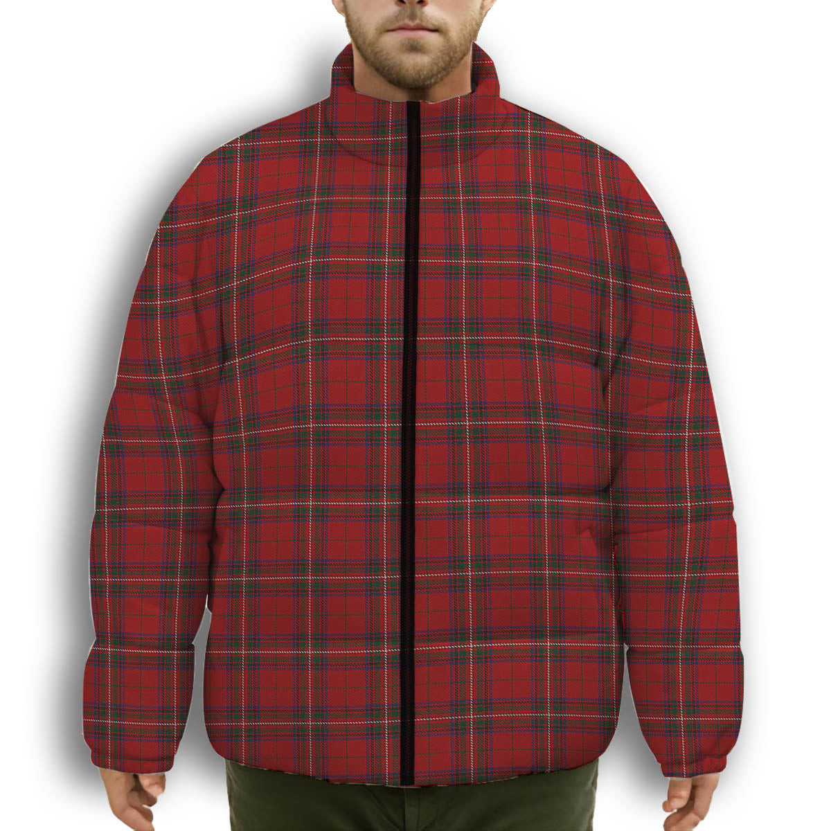 ScotsTee Shop Scottish Stewart of Rothesay 1 Premium Tartan Collar Down Jacket Winter White Duck Down Plaid