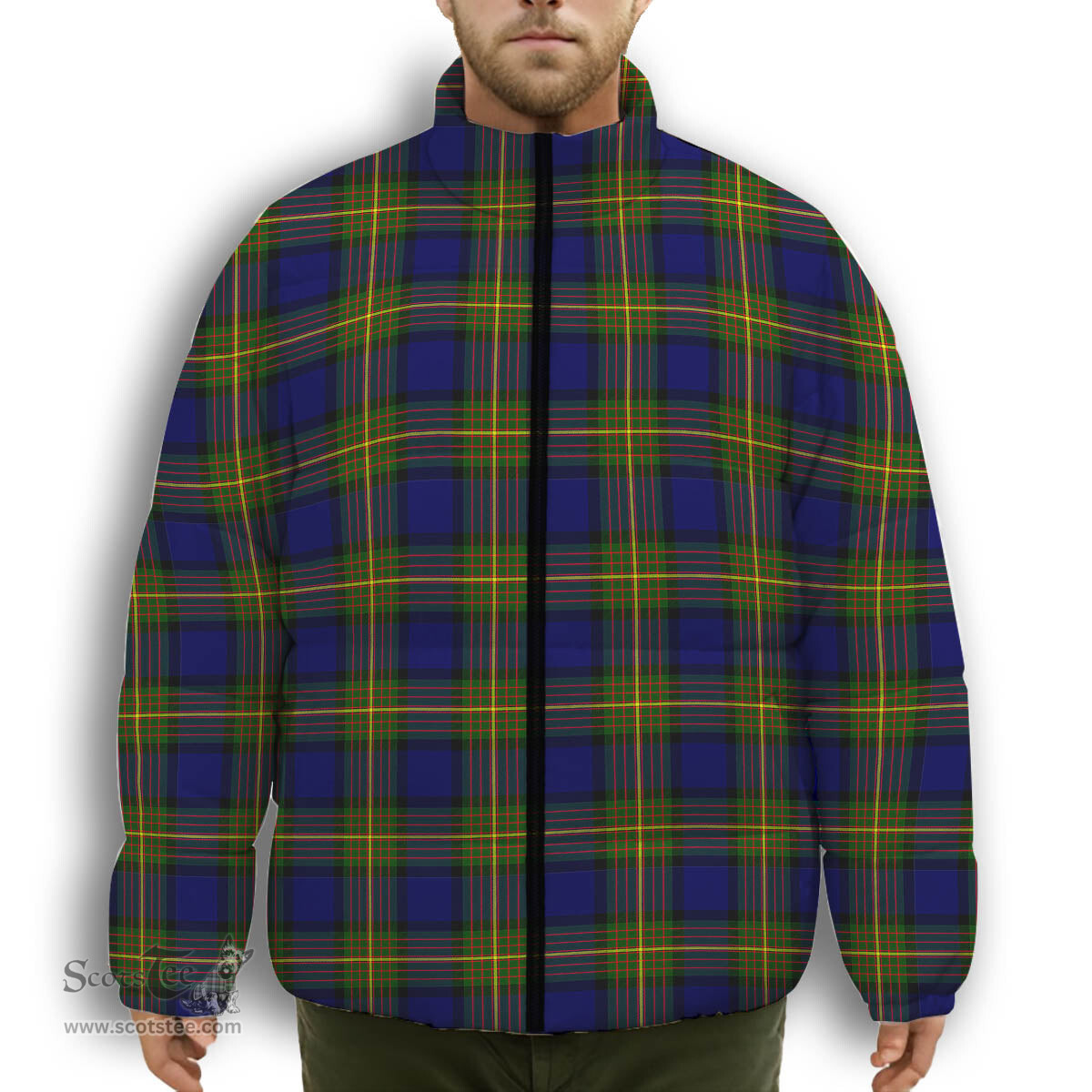 ScotsTee Shop Scottish Moore Premium Tartan Collar Down Jacket Winter White Duck Down Plaid