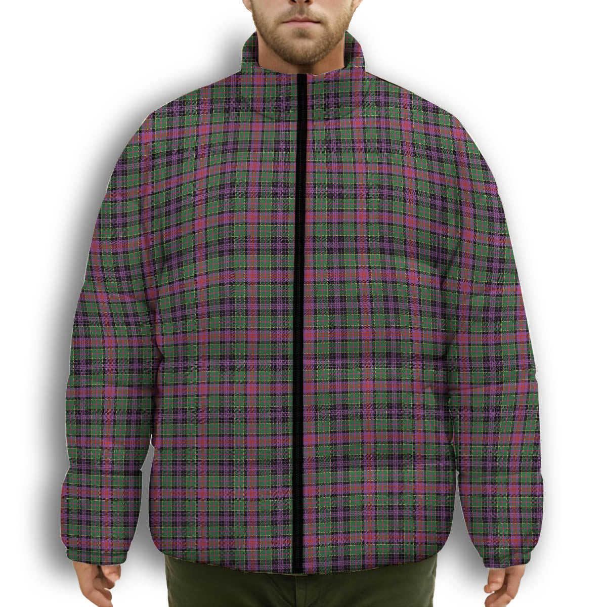ScotsTee Shop Scottish Graham of Airth Ancient Premium Tartan Collar Down Jacket Winter White Duck Down Plaid
