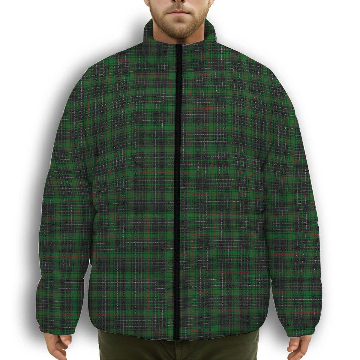 ScotsTee Shop Scottish McAulay Hunting Premium Tartan Collar Down Jacket Winter White Duck Down Plaid