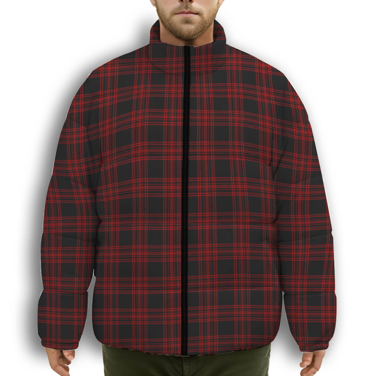 ScotsTee Shop Scottish Menzies Hunting Premium Tartan Collar Down Jacket Winter White Duck Down Plaid